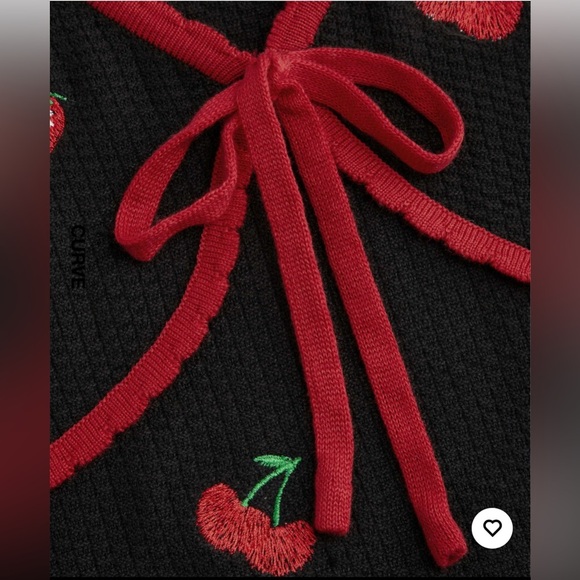 Knit V-Neck Strawberry, Cherry, Chili Embroidered knotted Mini Dress - Picture 5 of 6